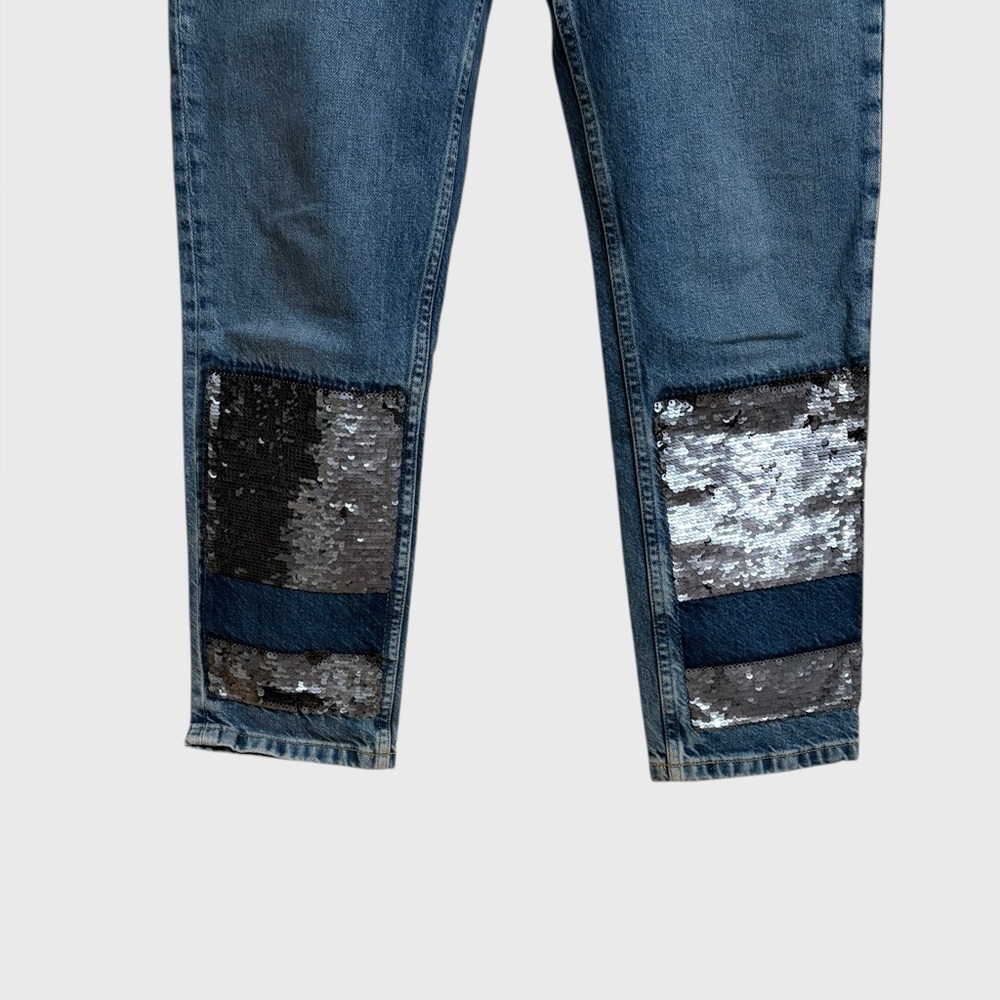 Nwot Zara Basic Denim Sequin Patchwork Jeans Wome… - image 8